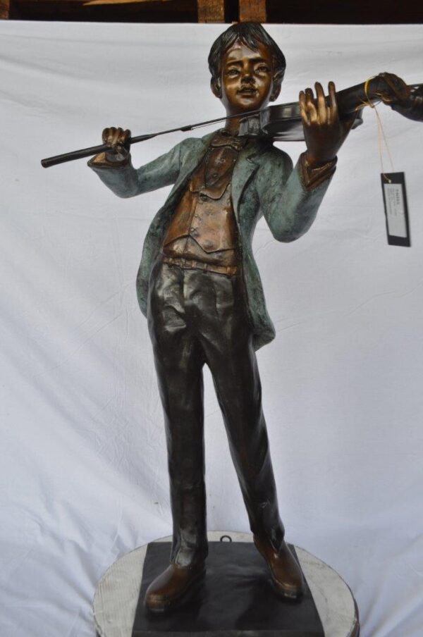 Boy playing violin large bronze statue -  Size: 31"L x 31"W x 50"H. - Image 12