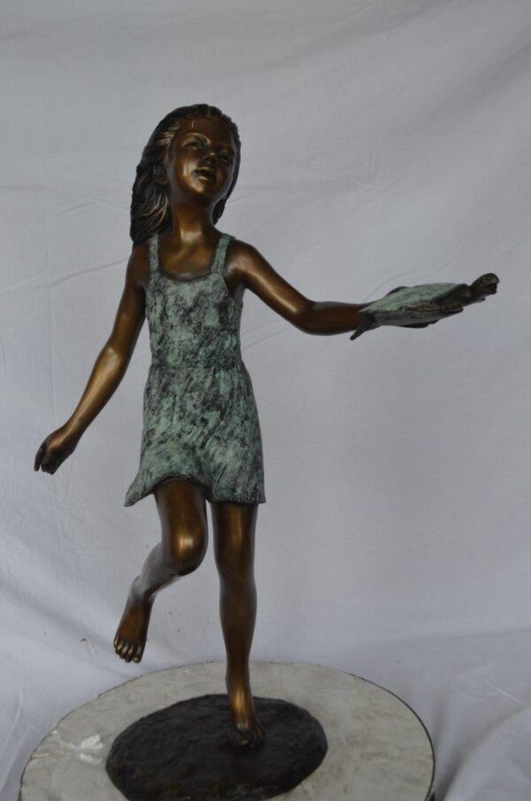 Girl holding turtle bronze fountain statue -  Size: 26"L x 19"W x 37"H. - Image 11