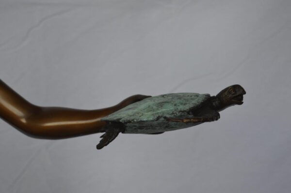 Girl holding turtle bronze fountain statue -  Size: 26"L x 19"W x 37"H. - Image 8