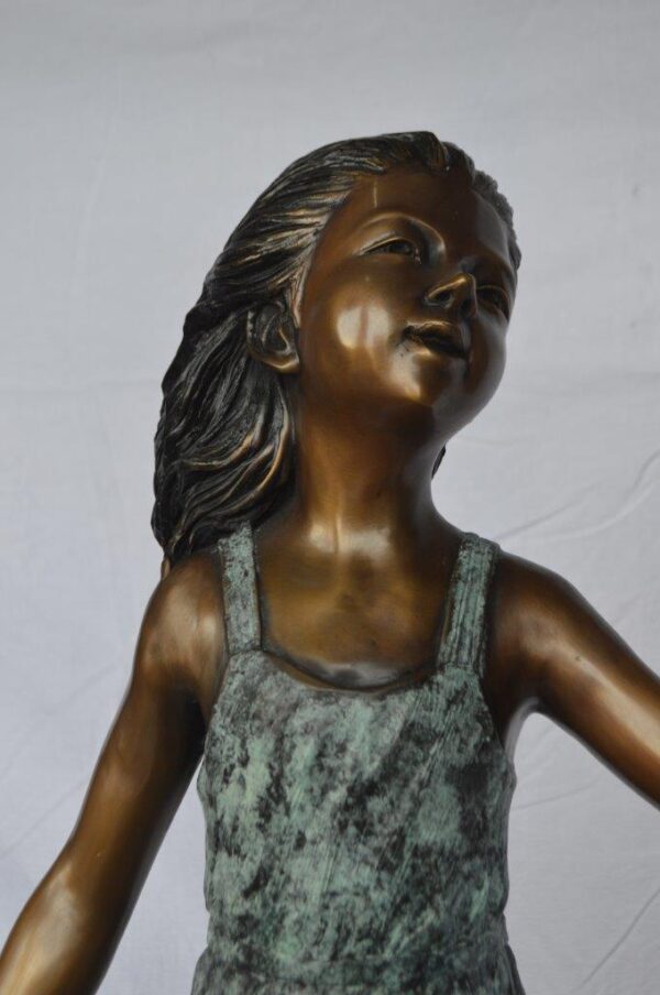 Girl holding turtle bronze fountain statue -  Size: 26"L x 19"W x 37"H. - Image 7