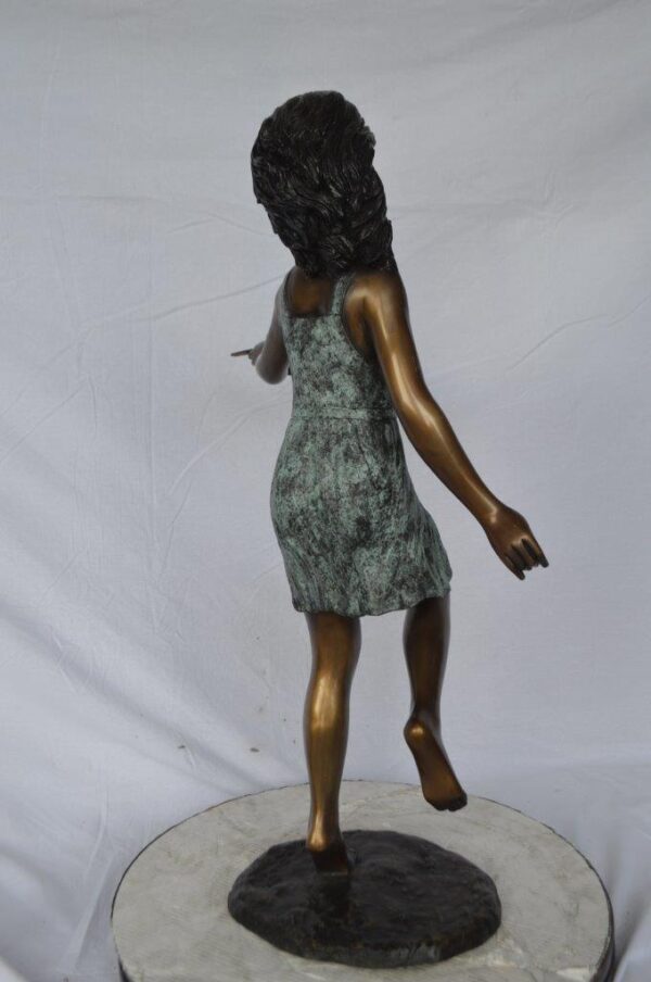 Girl holding turtle bronze fountain statue -  Size: 26"L x 19"W x 37"H. - Image 12