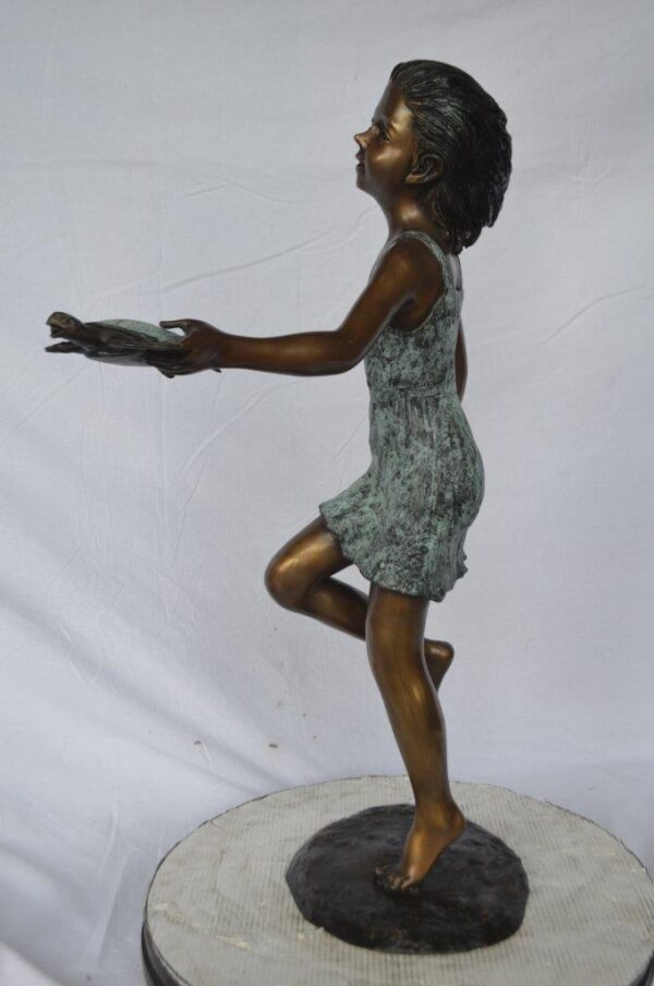 Girl holding turtle bronze fountain statue -  Size: 26"L x 19"W x 37"H. - Image 4