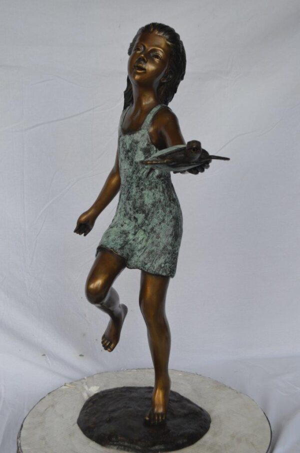 Girl holding turtle bronze fountain statue -  Size: 26"L x 19"W x 37"H. - Image 3