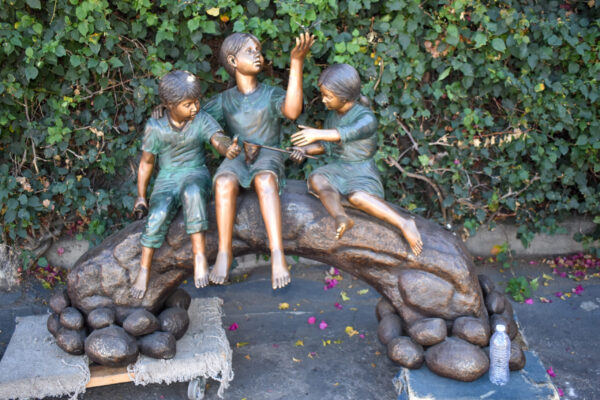 Three Kids Playing With Butterflies Bronze Statue -  Size: 70"L x 25"W x 45"H. - Image 5
