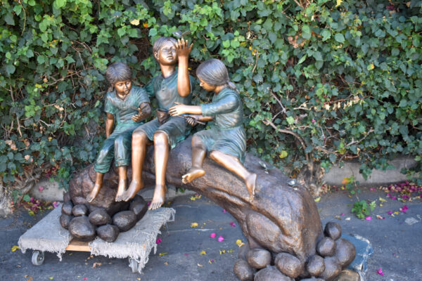 Three Kids Playing With Butterflies Bronze Statue -  Size: 70"L x 25"W x 45"H. - Image 6