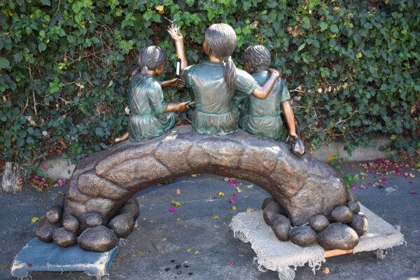 Three Kids Playing With Butterflies Bronze Statue -  Size: 70"L x 25"W x 45"H. - Image 9