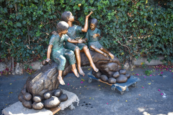 Three Kids Playing With Butterflies Bronze Statue -  Size: 70"L x 25"W x 45"H. - Image 12