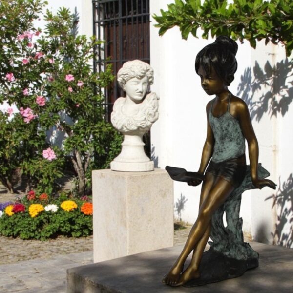 Girl sitting and reading a book bronze statue -  Size: 19"L x 15"W x 36"H. - Image 3