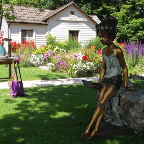 Girl sitting and reading a book bronze statue -  Size: 19"L x 15"W x 36"H. - Image 2