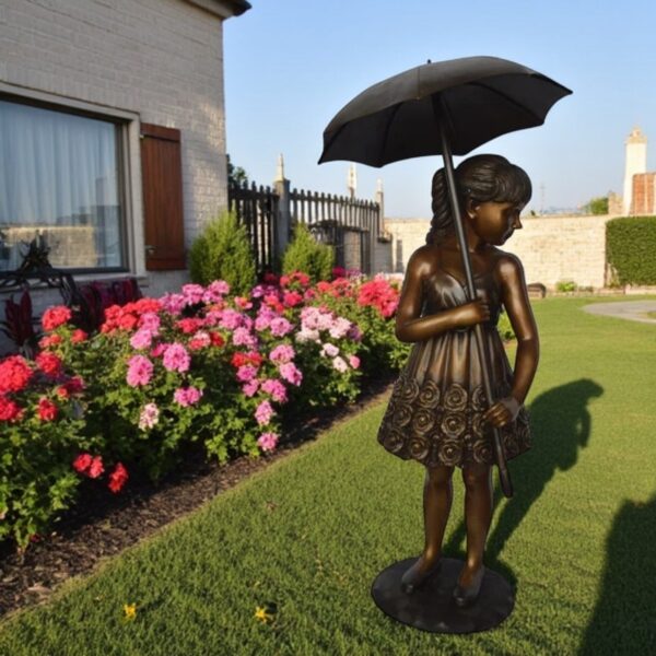 Girl with Elegant Dress W Umbrella Bronze Statue -  Size: 22"L x 22"W x 48"H. - Image 2