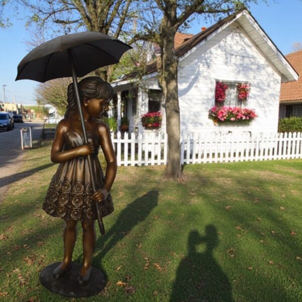 Girl with Elegant Dress W Umbrella Bronze Statue -  Size: 22"L x 22"W x 48"H. - Image 3
