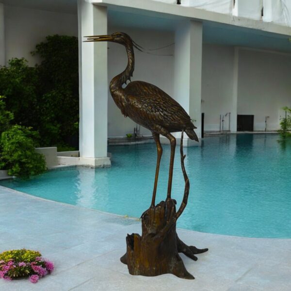 Great blue heron perched bronze statue Fountain -  Size: 22"L x 21"W x 49"H. - Image 2