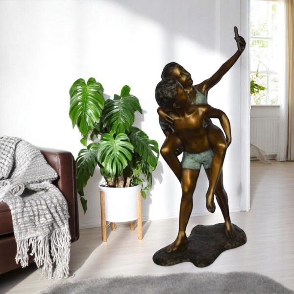 Kids Taking a Selfie W a Smartphone Bronze Statue -  Size: 23"L x 20"W x 43"H. - Image 3