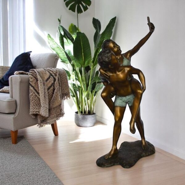 Kids Taking a Selfie W a Smartphone Bronze Statue -  Size: 23"L x 20"W x 43"H. - Image 2