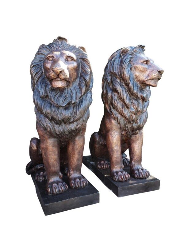 Pair of Life-size lions bronze statues -  Size: 17"L x 35"W x 47"H.