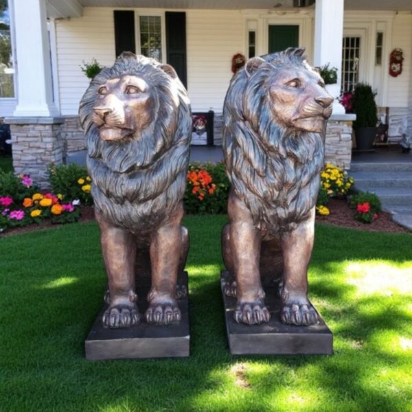 Pair of Life-size lions bronze statues -  Size: 17"L x 35"W x 47"H. - Image 3