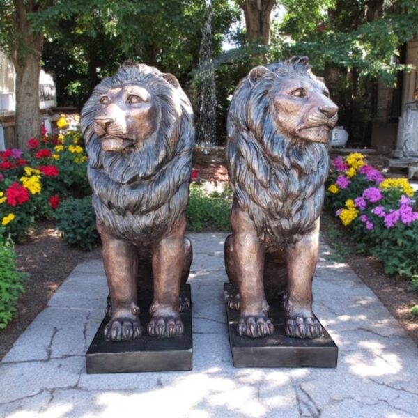 Pair of Life-size lions bronze statues -  Size: 17"L x 35"W x 47"H. - Image 2