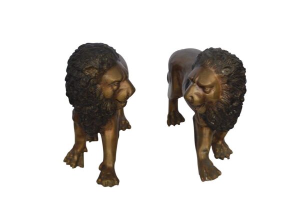 Pair of Lions Bronze Statue, Small -  Size: 16"L x 5"W x 9"H.