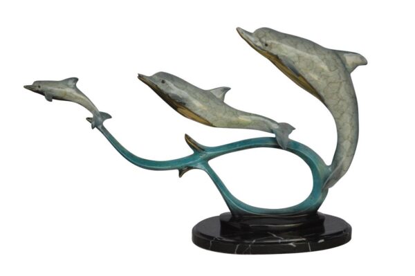 Three dolphins swimming bronze state -  Size: 26"L x 7"W x 16"H.