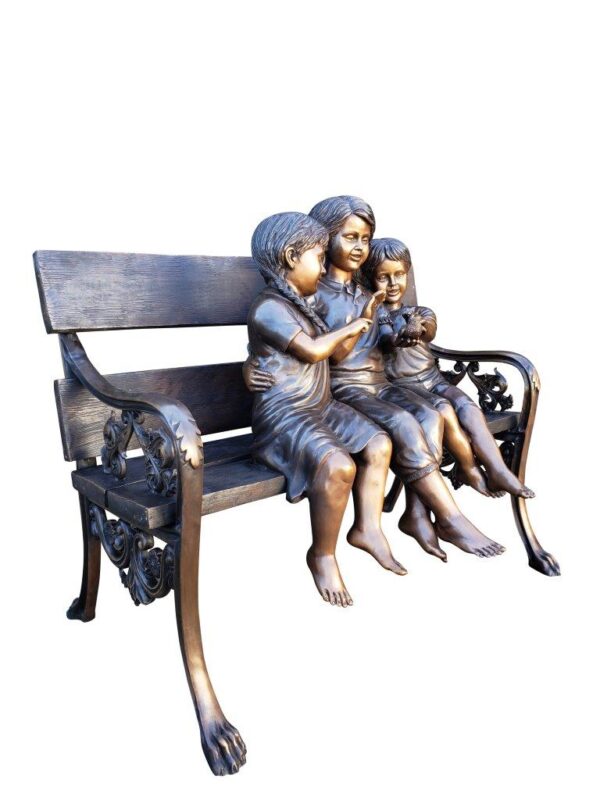 Three kids on a Bench Holding a Bird Bronze Statue -  Size: 40"L x 30"W x 33"H. - Image 6