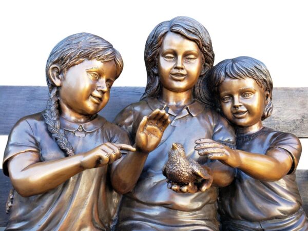Three kids on a Bench Holding a Bird Bronze Statue -  Size: 40"L x 30"W x 33"H. - Image 8