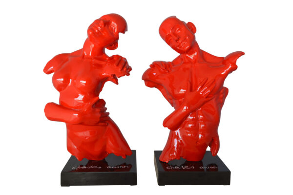 Modern resin statue of a woman hugged by a men -  Size: 13"L x 9"W x 24"H. - Image 3