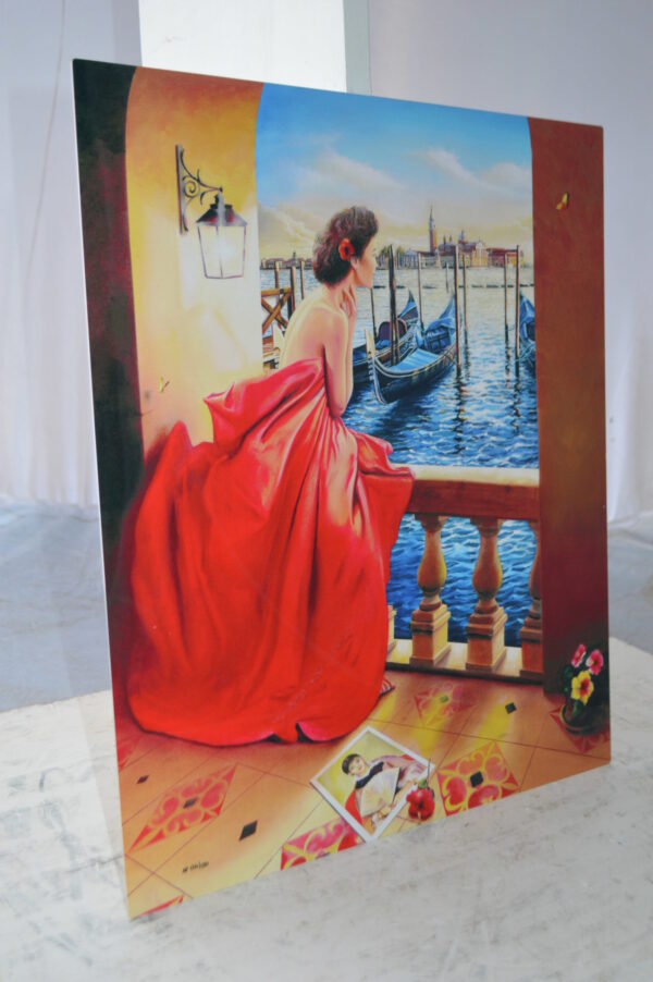 Orlando Quevedo Lady in Veniice Painting on aluminum -  Size: 16"L x 19"W - Image 3
