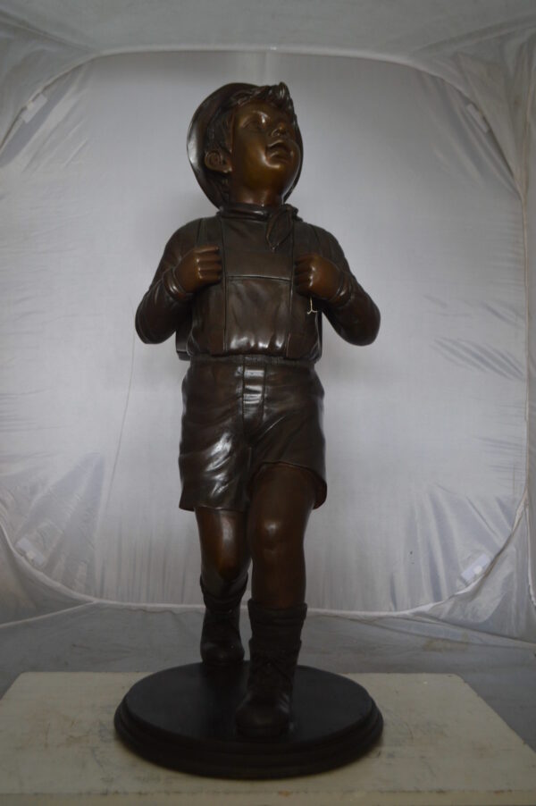 Boy with backpack bronze statue -  Size: 20"L x 18"W x 46"H. - Image 3