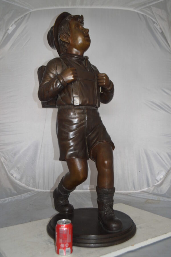 Boy with backpack bronze statue -  Size: 20"L x 18"W x 46"H. - Image 4