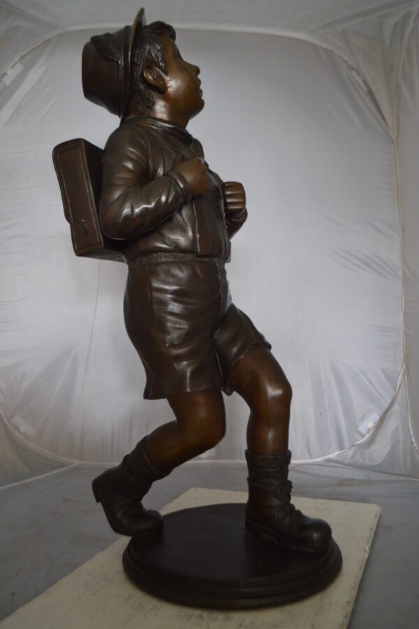 Boy with backpack bronze statue -  Size: 20"L x 18"W x 46"H. - Image 5