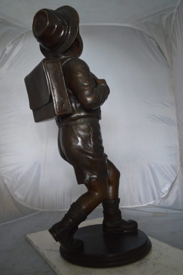 Boy with backpack bronze statue -  Size: 20"L x 18"W x 46"H. - Image 6