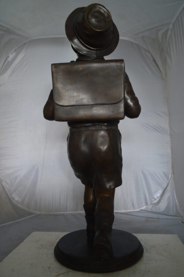 Boy with backpack bronze statue -  Size: 20"L x 18"W x 46"H. - Image 7
