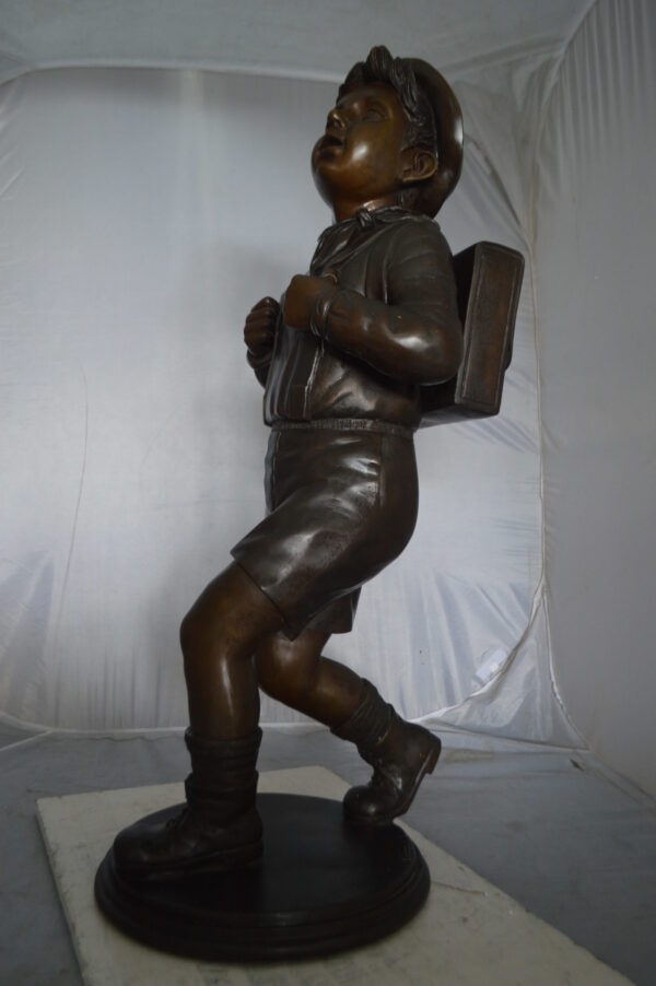 Boy with backpack bronze statue -  Size: 20"L x 18"W x 46"H. - Image 9