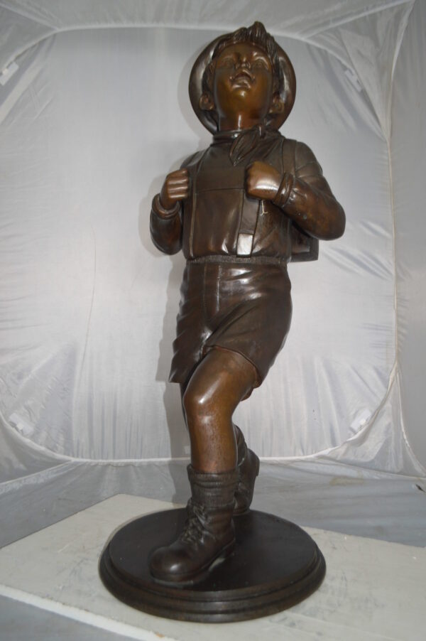 Boy with backpack bronze statue -  Size: 20"L x 18"W x 46"H. - Image 10