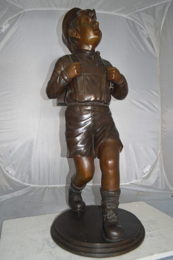 Boy with backpack bronze statue -  Size: 20"L x 18"W x 46"H. - Image 11