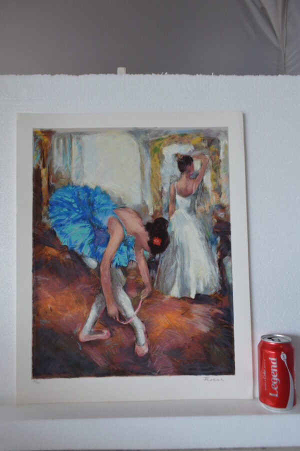 Blue Dancer serigraph by Hedva Firenci -  Size: 15"L x 19"W - Image 3