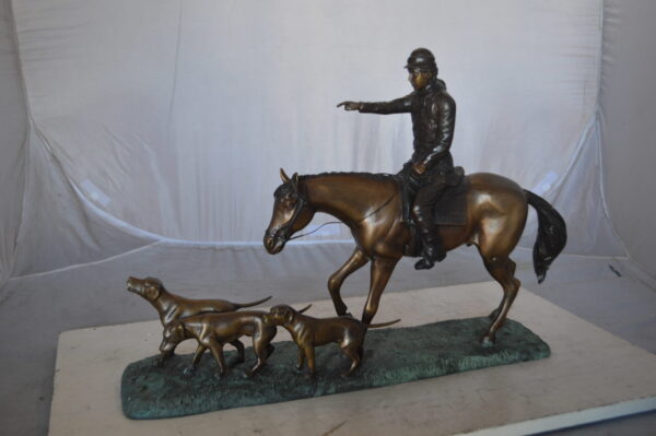 Hunter with three dogs Bronze Statue -  Size: 27"L x 6"W x 18"H. - Image 8