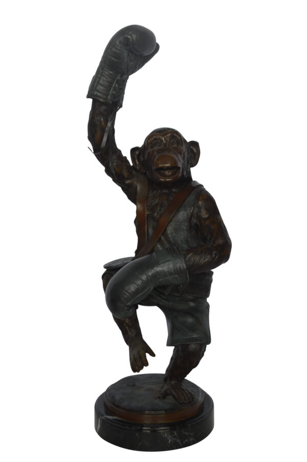 Boxing Monkey Bronze Statue - Size: 10"L x 12"W x 33"H.