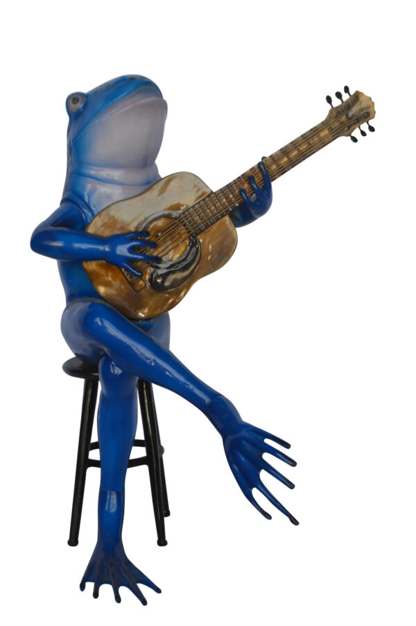 Guitar Playing Blue Frog Bronze Statue - Size: 23"L x 21"W x 29"H.