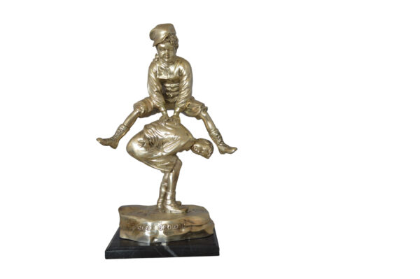 Leapfrog bronze statue silver finish  - Size: 12"L x 7"W x 19"H.