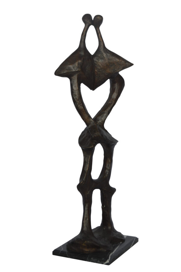 Modern art abstract, a couple kissing bronze statue - Size: 13"L x 11"W x 40"H.