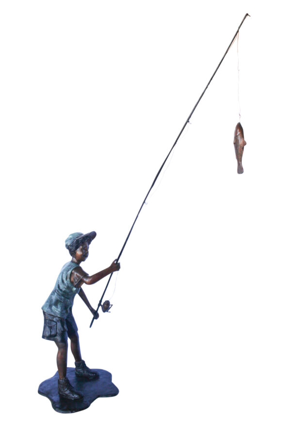 A young boy and his fishing journey bronze statue -  Size: 24"L x 26"W x 47"H. - Image 3