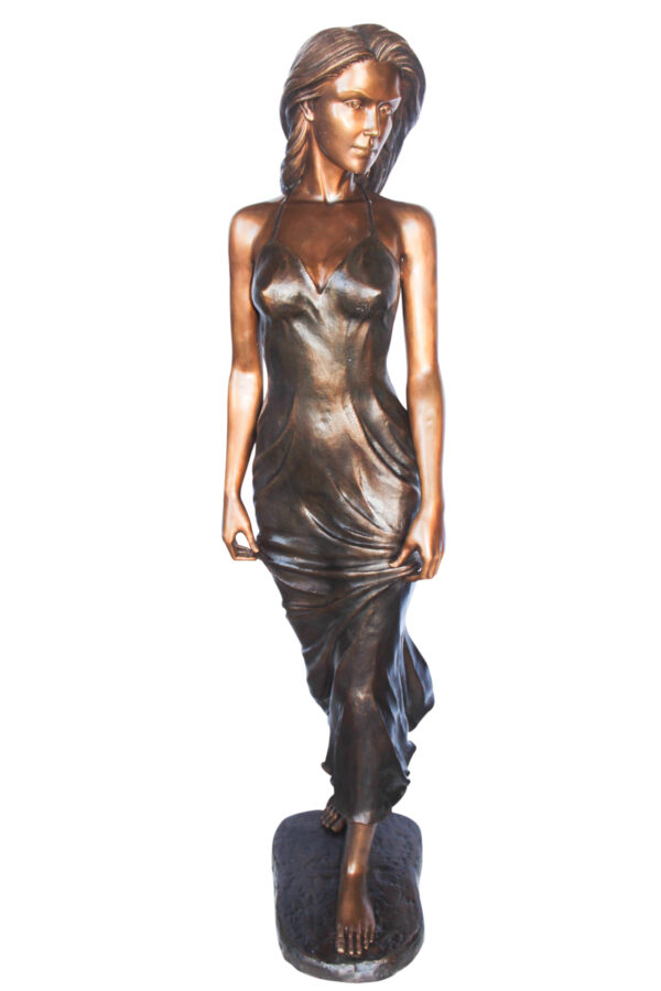 Peaceful woman in dress bronze statue -  Size: 17"L x 25"W x 67"H.