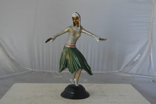 Gypsy dancer with green dress bronze statue - Size: 12"L x 9"W x 30"H. - Image 3