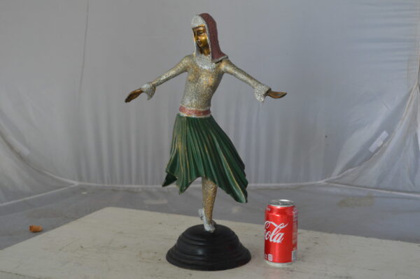 Gypsy dancer with green dress bronze statue - Size: 12"L x 9"W x 30"H. - Image 4