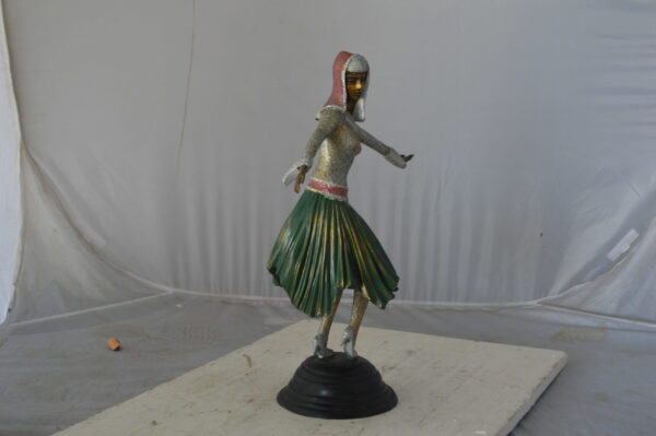 Gypsy dancer with green dress bronze statue - Size: 12"L x 9"W x 30"H. - Image 11