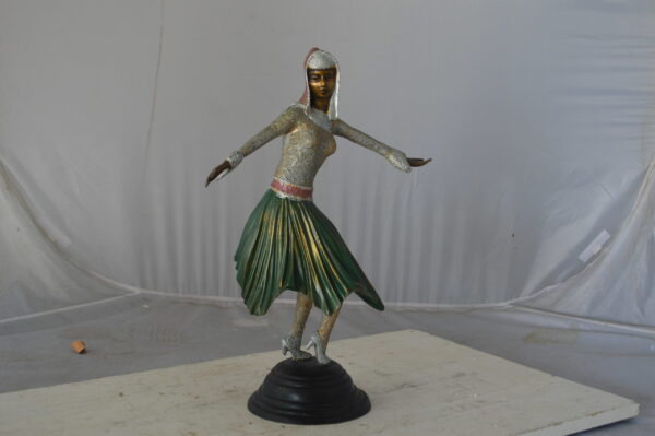 Gypsy dancer with green dress bronze statue - Size: 12"L x 9"W x 30"H. - Image 12