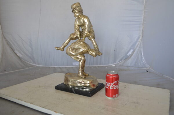 Leapfrog bronze statue silver finish  - Size: 12"L x 7"W x 19"H. - Image 4