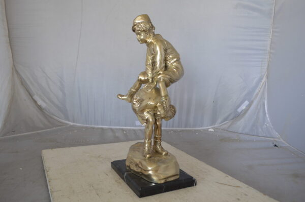Leapfrog bronze statue silver finish  - Size: 12"L x 7"W x 19"H. - Image 5