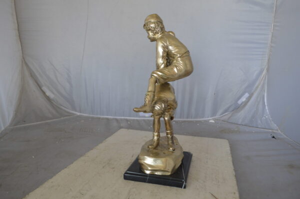 Leapfrog bronze statue silver finish  - Size: 12"L x 7"W x 19"H. - Image 6